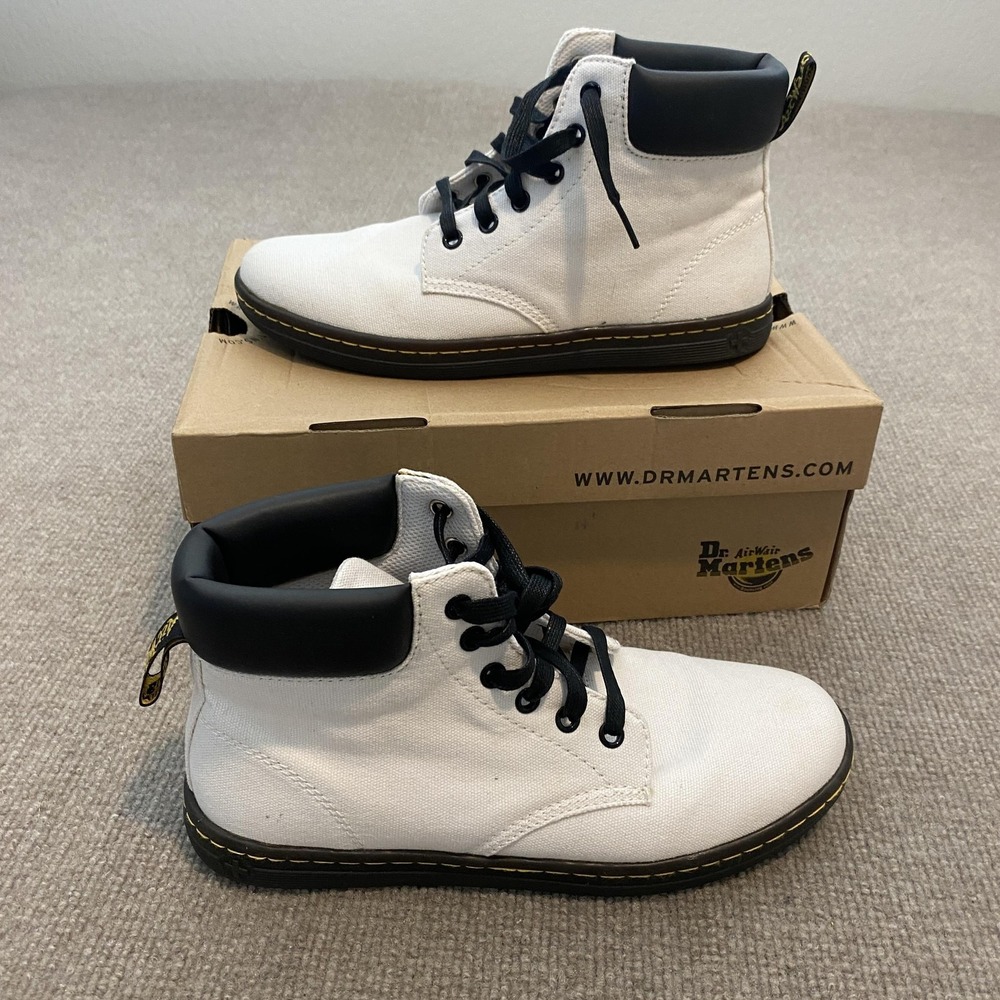 Dr. Martens Maelly‎ Boots Womens Size 8 White Canvas Ankle Combat Lace Up